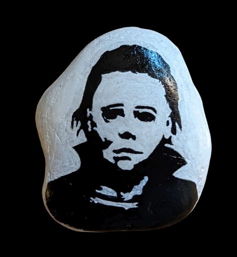 Doll Drawing, Halloween Rocks, Happy Stones, Painting Rocks, Horror Halloween, Hand Painted Rocks, Michael Myers, Stone Art, Rock Painting