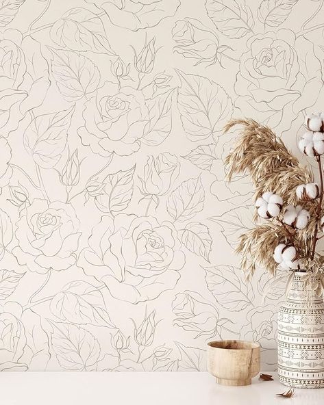 Amazon.com: Coloritto Boho Roses Wallpaper | Removable Self Adhesive Minimalistic Wallpaper | Floral Peel and Stick Wallpaper (Sample 12" W x 8" H) : Tools & Home Improvement H Wallpaper, Minimalistic Wallpaper, Floral Peel And Stick Wallpaper, Office Wallpaper, Roses Wallpaper, Wallpaper Floral, Interior Wallpaper, Boho Wallpaper, Wallpaper Accent Wall