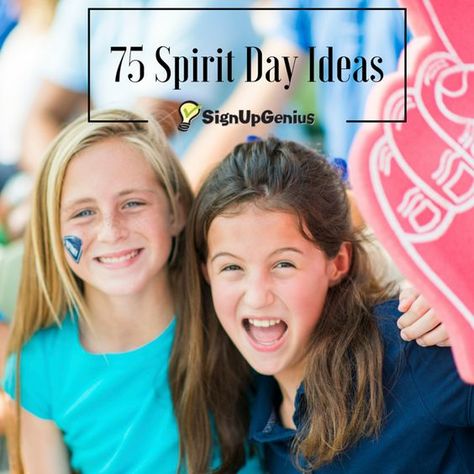 75 Spirit Day themes, ideas and activities to pump up students throughout the school year. Spirit Day Themes, Middle School Student Council, Student Council Activities, Spirit Day Ideas, Catholic Schools Week, School Spirit Week, School Spirit Days, Spirit Days, Young Spirit