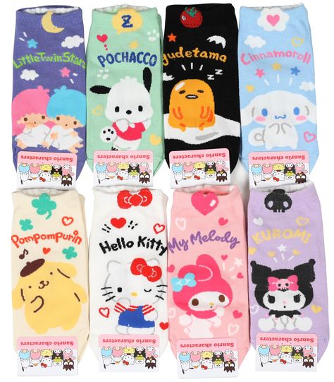 PRICES MAY VARY. High-Quality Material: Our Sanrino character ankle socks are made from premium, breathable fabric that provides exceptional comfort and durability. They are perfect for all-day wear, whether you're at home, at work, or on the go. Adorable Sanrino Characters: Each sock features a unique, vibrant print of your favorite Sanrino characters. These fun designs add a pop of color and personality to any outfit. Value Pack: Each bundle includes 8 pairs of socks, offering great value for Sanrio Socks, Kuromi Clothes, Sanrio Items, Sanrio Clothes, Money Wallpaper Iphone, Dream Items, Characters Cartoon, Sanrio Stuff, Classy Outfits For Women