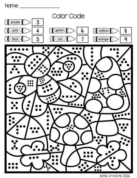 Are you working on dot patterns in your classroom?  This is the perfect NO PREP activity!  This resource includes 6 spring-themed pages with dot patterns from 1 - 10. Your students will work on recognizing dot patterns as well as color names.  Includes:  6 coloring pages  1 page in color with the key.#coloringfun #coloringpages #coloringtime #coloringtherapy #coloringaddict Dot Art Free Printable, Color By Code Free Printable, Dot Art For Kids, May Coloring Pages, Preppy Coloring Pages, Color By Number Printable Free, Coloring Pages By Number, Colors Activity, Maths Colouring Sheets