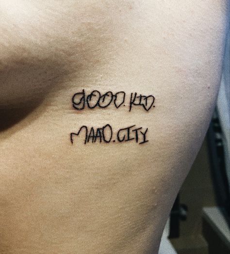 Kendrick Lamar Tattoo Ideas, Kendrick Lamar Tattoo, Kanye Tattoo, Tattoo Ideas Words, Drake Tattoos, Mac Miller Tattoos, Good Kid Maad City, Tattoo Catalog, Pride Tattoo