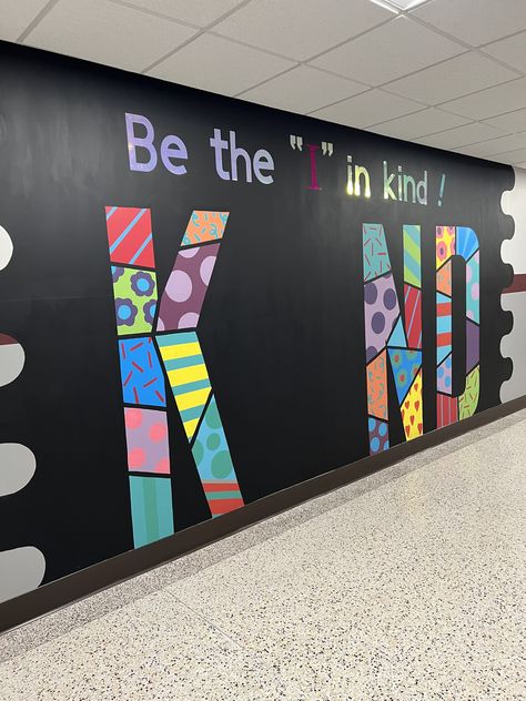 Hallway Murals School, Teacher Mural Ideas, Student Mural Ideas, Kindness Wall Ideas, School Wide Mural, Selfie Wall Ideas For School, Easy Wall Murals For School, Hallway Wall Decor School, Elementary School Wall Art Ideas