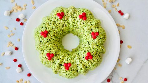 Christmas Rice Krispies Treats Wreath Gluten Free Xmas Desserts, Christmas Rice Crispy Treats, Gluten Free Xmas, Christmas Rice Krispies, Crispy Treats Recipe, Christmas Rice, Rice Cereal Treats, Xmas Desserts, Christmas Donuts