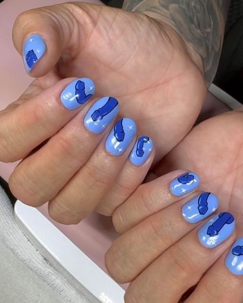 Hey, Nice Nails! on Instagram: "Blue balls and dicks for #heathersnicenails 🫣💙✨ 

@from_the_nail_korea no.10 
@kokoistusa E-15 Sapphire Night, Markers Line Black + White & Ultra Glossy Top Coat - HNN10 discount code" Blue White Nails, Nail Korea, Blue And White Nails, Nice Nails, Blue Ball, White Nails, Top Coat, Discount Code, Fun Nails