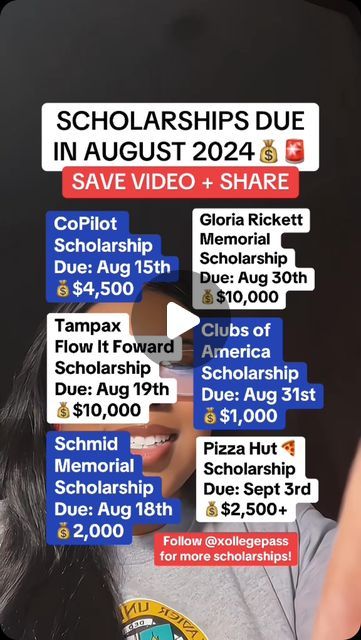 Normandie Alise | Celebrity Tutor & Scholarship Expert💸 on Instagram: "NEW MONEY🥳💰 SHARE VIDEO & APPLY⬇️

A new month means more scholarships for high school, college and graduate students🎉🎉🎉 Comment “AUG” for the full list of scholarships (yes, it’s FREE😎).
.
.
Follow @xollegepass to secure the scholarship bag in 2024!💸
.
.
.
.
.
#Highschool #college #gradschool #scholarships #scholarship #financialaid #highschool #scholarshiphelp #hbcuscholarships #newscholarships NO Student Loans #scholarships2024 #scholarshipopportunities #debtfree #studentloans #gradstudents #loans #scholarshipessay #collegehacks #xollegepass #classof2023 #normandiealise #debtfreecommunity" Month Meaning, New Money, Share Video, Scholarship Essay, College Hacks, Grad School, Financial Aid, New Month, Student Loans