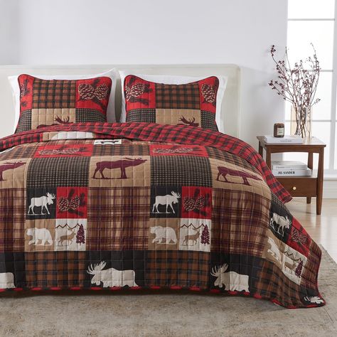 PRICES MAY VARY. Rustic Lodge Print: Compliment your cabin lake house decor with a rustic and lodge inspired woodland quilt set. This set features anything from nature, including animals and trees, to complimentary reversible plaid patterns with matching shams. Designs on the shams may vary. Lightweight, All-Season Warmth: With a versatile style and a lightweight warmth, this set can be used for year-round comfort and style. Layer with other bedding for a cozy cabin look, or use alone as a summe