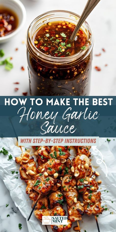 Whip up the ultimate Homemade Honey Garlic Sauce, perfect for chicken, meatballs, seafood, wings, and salmon! 🍯🍗 This Easy Recipe, featuring soy sauce for that irresistible umami flavor, is your go-to for elevating any dish. Dive into our simple steps for crafting a versatile, delicious sauce that's guaranteed to be a hit. Garlic Asian Sauce, Easy Honey Garlic Meatballs, Honey Garlic Teriyaki Sauce, Honey Garlic Stir Fry Sauce, Best Honey Garlic Sauce, Thai Garlic Sauce, Healthy Honey Garlic Sauce, Honey Sambal Sauce, Honey Sauce For Shrimp