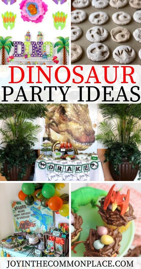 Do you love a good Dinosaur party theme? Take a look at some prehistoric Dinosaur party decoration ideas, party food, DIYs and fun kids' activities. From girly party ideas to easy Dinosaur snacks, there is a bit of inspiration for everyone!  #dinosaur #dinosaurparty #dino #kidsparty #partytheme #bridalshower #fossils #kidsactivities #kidssnacks #dinosaursnacks #snackideas #partyideas #partybackdrop #banners #printables #partyprintables #trex #prehistoric #partydecorations #partysupplies Fête Jurassic Park, Dinosaur Ideas, Dinosaur Cakes, Cat Mad, Festa Jurassic Park, Dinosaur Party Decorations, Party Dinosaur, Birthday Dinosaur, Dinosaur Themed Birthday Party