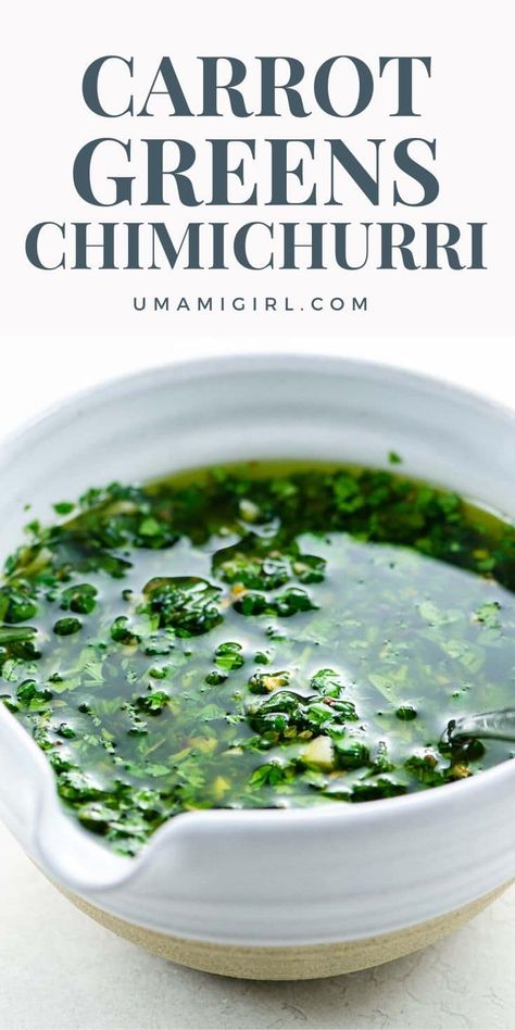 Wondering what to do with carrot tops? Carrot greens chimichurri is a GREAT option, and super quick and easy. Click through to make it. #carrotgreenschimichurri #carrottopchimichurri #carrotgreensrecipe Sauce For Steak, Carrot Tops, Chimichurri Recipe, Carrot Greens, Csa Recipes, Carrot Top, Cooked Carrots, Harvest Recipes, Carrot Recipes