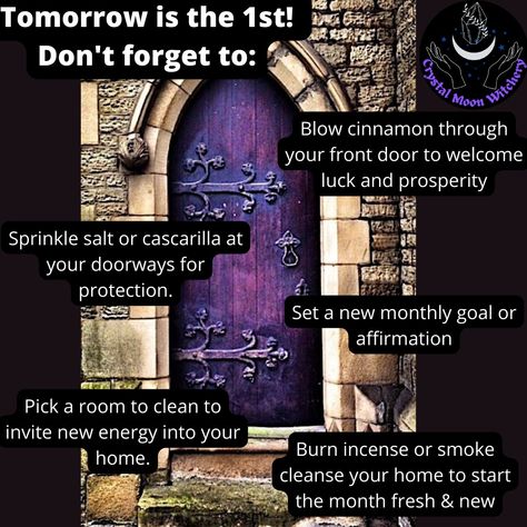 First Of The Month, House Cleansing, Witchy Tips, Witch Rituals, Wiccan Magic, Purple Door, Witch Spirituality, Magic Spell Book, Magical Home