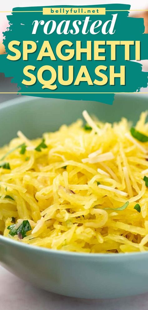 Roasted Spaghetti Squash with Garlic and Parmesan, healthy recipes, vegetable side dishes Turkey Spaghetti Squash, Freezable Soups, Spaghetti Squash Noodles, Turkey Spaghetti, Roasted Spaghetti Squash, Spaghetti Squash Recipe, Protein Bowl, Pasta Substitute, Squash Noodles