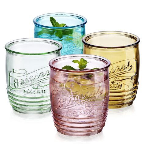 PRICES MAY VARY. Colorful Vibe: Looking for a way of adding a vintage, retro touch to your kitchen cabinets? Would you like to impress your dinner guests with a lovely dinner table display? The Glaver’s drinking glasses set of 4 is the perfect choice! Superior Quality Glass: These water goblets are made with premium grade, highly durable non-toxic glass, a non-BPA 100% safe material which doesn’t interfere with taste, being easy to handwash and designed to withstand the test of time.-NOT DISHWAS Mason Jar Drinking Glasses, Colored Drinking Glasses, Drinking Glasses Set, Vintage Drinking Glasses, Clear Tumblers, Dinner Guests, Colored Glassware, Glass Tumblers, Italian Craftsmanship