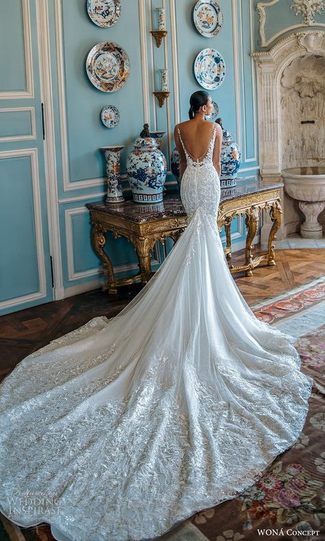 wona atelier 2023 bridal sleeveless strap plunging v neckline embellished fit flare mermaid wedding dress cathedral train (10) Bv -- Atelier by WONÁ 2023 Wedding Dresses | Wedding Inspirasi #wedding #weddings #bridal #weddingdress #weddingdresses #bride #fashion #collection:Atelier #label:WONÁ #week:082023 #year:2023 ~ Boat Wedding Dress, Paris Gardens, Wedding Dress Cathedral Train, 2023 Wedding Dresses, Weddind Dress, Mermaid Bride Dresses, Detailed Wedding Dress, Cathedral Wedding Dress, Dress Train