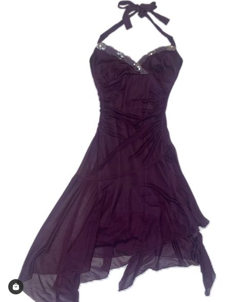 dark purple vintage 2000s inspired halter dress Y2k Satin Dress, Y2k Outfits Red Carpet, 2000s Formal Dresses Short, Early 2000s Hoco Dresses, Y2k Club Dress, Early 2000 Dresses, Y2k Semi Formal Outfits, 2000s Short Dress, 2000 Hoco Dress