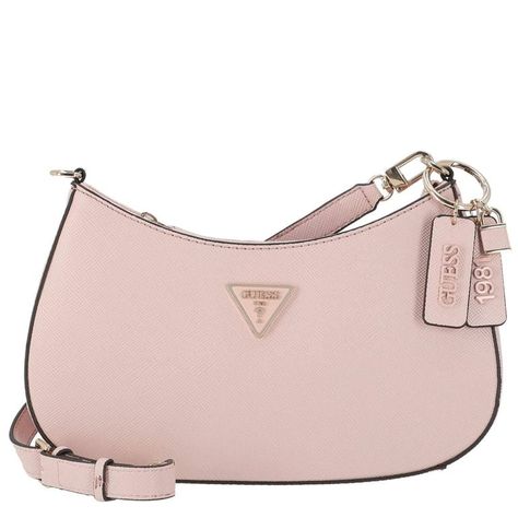 Guess Noelle Top Zip Shoulder Bag Bolsa de hombro Decoración desmontable Adivinar el logotipo de Triangle en metal. Baguette Bags, Pink Shoulder Bag, Bago, Pink Bag, Metallica, Shoulder Bag, Van, Pink