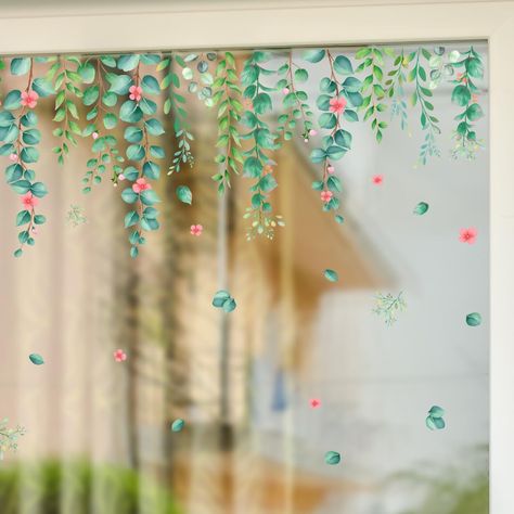 PRICES MAY VARY. WINDOW DECORATION: Our window stickers have a variety of elements. Multi style window clings are the perfect way to add seasonal style to your home. Welcome family and friends to visit PRODUCT SIZE: You will get 2 sheet 90*30 cm/35.4*11.8 in window cling/wall sticker, Total length 124*92 cm/48.8*36.2 in. Window stickers are all in different designs and colors, printed with hanging vines, flowers, leaves images, are well match the season atmosphere NON-MARKING ADHESIVES: Our wind Cricut Window Cling Ideas, Leaves Images, Vines Flowers, Hanging Vines, Flower Room, Leaf Images, Window Cling, Cricut Craft, Glass Display