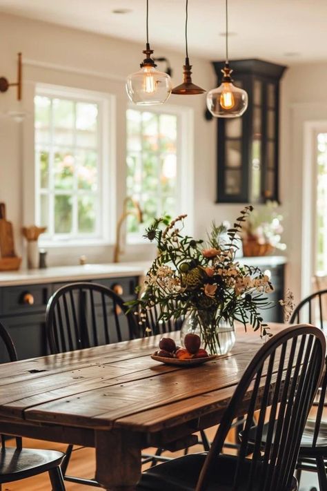 Farmhouse Dining Room Decor - Rustic Charming deas Comfortable Dining Room Ideas, Diningroom Farmhouse Decor Modern, Cozy Dining Room Aesthetic, Apartment Nook, Rustic Farmhouse Dining Room Decor, Dining Room Cottage, Rustic Dining Room Ideas, Kitchen And Dining Room Ideas, Cozy Farmhouse Decor