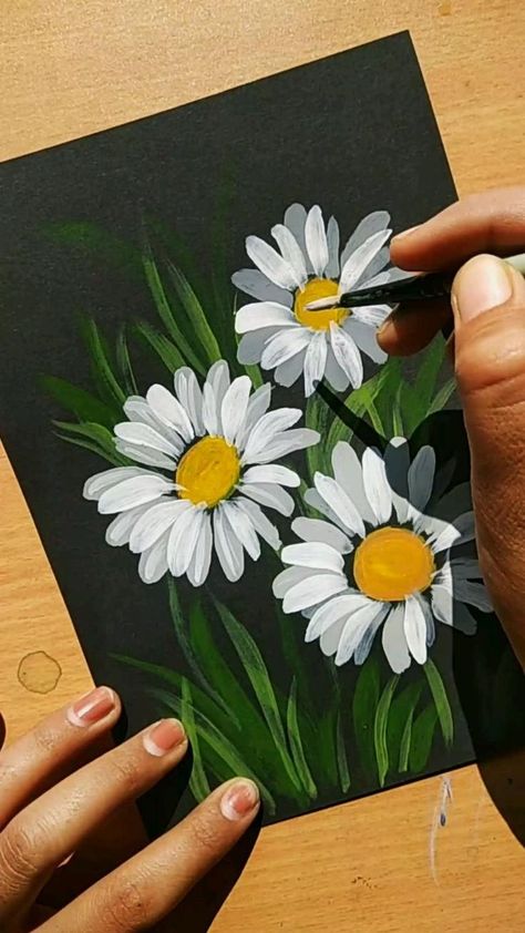 Easy floral painting on black sheets (daisy) | Canvas painting designs, Diy canvas art painting, Diy art painting Easy Floral Painting, Seni Pastel, Folding Origami, Seni Dan Kraf, Acrylic Painting Flowers, Daisy Painting, Flower Painting Canvas, Kitchen Ideas Modern, Soyut Sanat Tabloları