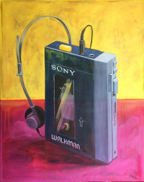 The classic sony Walkman in blue. Often imitated but never equaled. You know your product is good when it becomes a better known synonym for the whole product range- like Hoover. In this digital age, I miss clunky buttons! 90s Walkman Aesthetic, Sony Walkman Aesthetic, Walkman Drawing, Walkman Aesthetic, 80s Aesthetic Retro, Philosopher's Stone, French Wall Art, Retro Painting, Sony Walkman