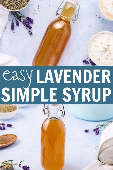 Two bottles of simple syrup. Honey Lavender Syrup, Honey Simple Syrup Recipe, Lavender Simple Syrup Recipe, Lavender Simple Syrup, Homemade Coffee Drinks, Simple Syrup Recipe, Honey Simple Syrup, Rosemary Simple Syrup, Lavender Recipes