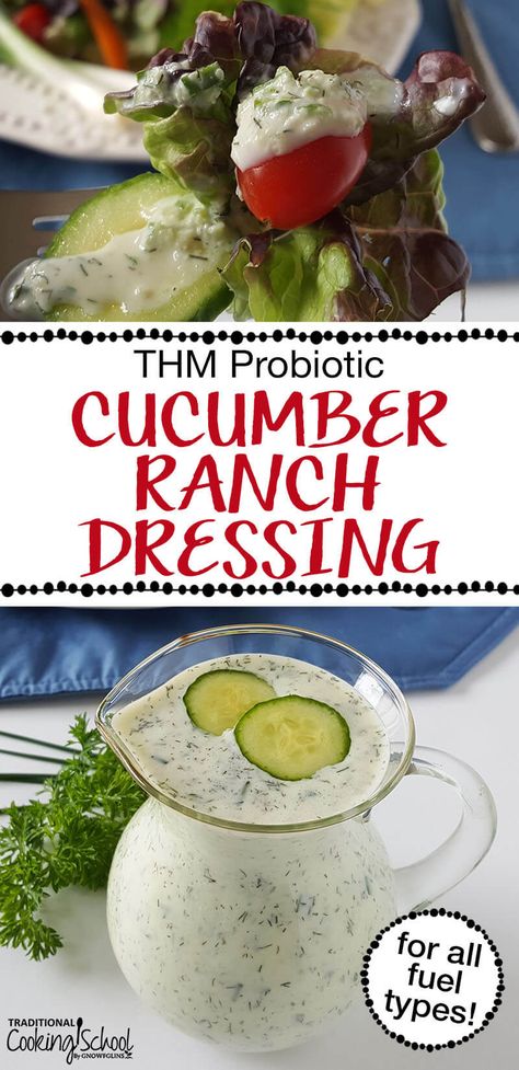 Finish all your summer salads with this creamy THM Probiotic Cucumber Ranch Dressing with adaptations ALL THM fuel types! Make it with homemade mayo, Greek yogurt, or sour cream. So yummy and easy! Cucumber Ranch Dressing, Cucumber Ranch, Salad Ranch, Fermented Recipes, Thm Fp, Fuel Pull, Cultured Food, Dressing Salad, Crab Salad Recipe