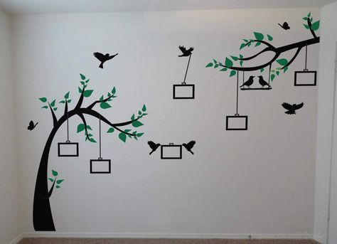 Tree Design On Wall, Tree Wall Painting, Family Tree Wall Decor, Painting Design Ideas, Tree Branch Wall Art, Simple Wall Paintings, Family Tree Wall Art, Wall Art Tree, Picture Frame Gallery