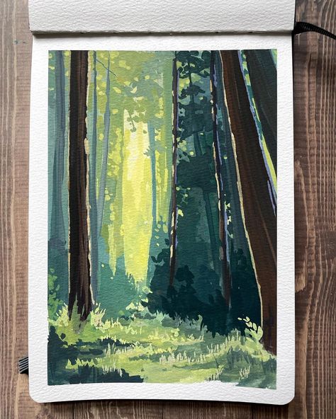 Kelley | Gouache & Acrylic Art on Instagram: “I’m not going to lie - this one was a struggle 😅 It came very close to being my first abandoned sketchbook painting in over a a year. I had…” Sketchbook Painting, Pen Art Work, Environment Painting, Gouache Art, Art Painting Gallery, Forest Painting, Dark Art Illustrations, Forest Art, Nature Art Painting