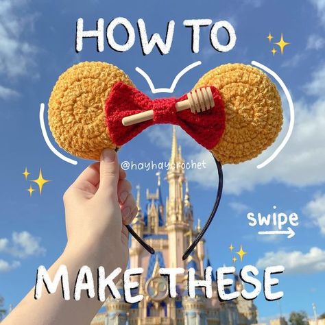 Crochet Mickey Ears Free Pattern, Winnie The Pooh Characters, Crochet Mickey Mouse, Pooh Characters, Disney Crochet Patterns, Diy Disney Ears, Diy Mickey Ears, Honey Dipper, Crochet Disney