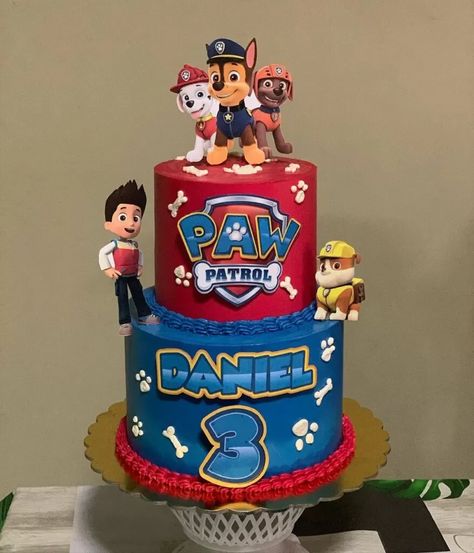 paw patrol birthday cake Mighty Pups Birthday Party Cake, Paw Patrol Cake 2 Tier, Paw Patrol Birthday Cake Ideas, Chase Cake Paw Patrol, Chase Birthday Cake Paw Patrol, Paw Patrol Cake Design, Simple Paw Patrol Cake, Paw Patrol Theme Cake, Paw Patrol Cake Decorations