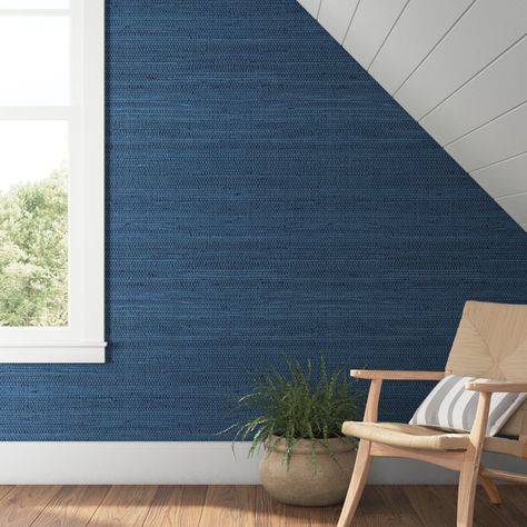 Blue Grass Cloth Wallpaper, Grasscloth Wallpaper Dining Room, Grass Cloth Wallpaper, Cloth Wallpaper, Coastal Wallpaper, Beach Retreat, Grasscloth Wallpaper, Coastal Blue, Peel Stick Wallpaper