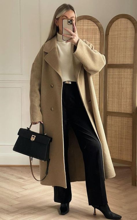 Beige Mantel Outfit, Beige Coat Outfit Classy, Longline Coat Outfits, Camel Coat Outfit Winter Style, Beige Coat Outfit, Beige Winter Coat, Winter 2024 Fashion, Activewear Photoshoot, Camel Coat Outfit