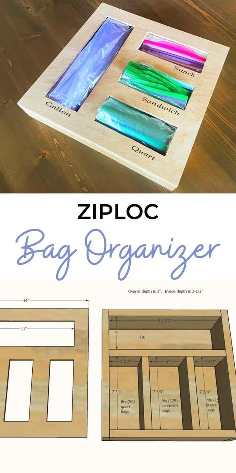 Sandwich Bag Organization, Ziploc Storage Organization, Sandwich Bag Storage Ideas, Diy Ziploc Bag Organizer, Woodwork Garage, Diy Storage Drawers, Wood Books, Cardboard Diy, Ziploc Bag