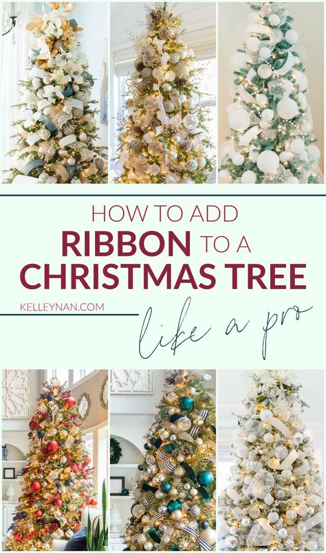 Christmas Tree With Ribbon, Tree With Ribbon, Christmas Tree Decorations Ribbon, Decorate A Christmas Tree, Best Christmas Tree, Christmas Tree Ribbon, Flocked Christmas Trees Decorated, Tree Ribbon, Christmas Tree Decorating Themes