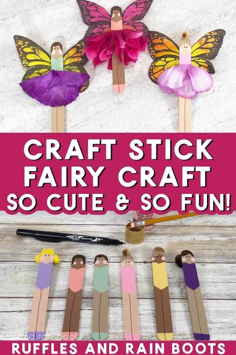 Fairy Popsicle Sticks, Popsicle Stick Flowers, Fairy Crafts Kids, Fairy Birthday Party Activities, Fairy Crafts For Kids, Stick Fairy, Make A Fairy, Afternoon Crafts, Fantasy Craft