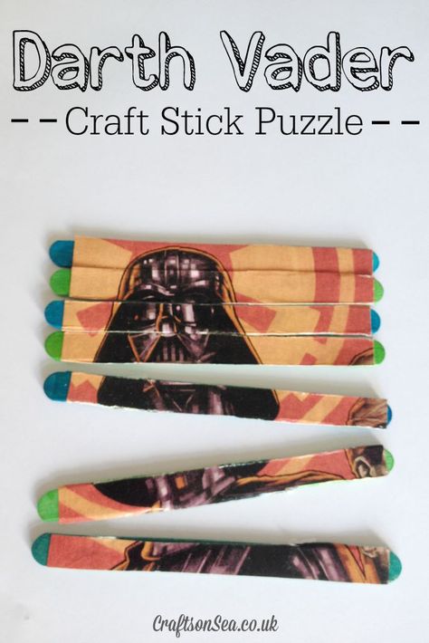 Darth Vader Craft Stick Puzzle - Crafts on Sea Crafts From Nature, Starwars Theme, Star Wars Craft, Star Wars Ideas, Babysitting Tips, Stick Puzzle, Fun Things To Make, Boy Crafts, Disney Activities