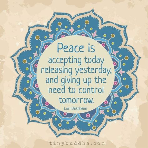 Peace is accepting today, releasing yesterday, and giving up the need to control tomorrow. Zen Life, Tiny Buddha, Financial Peace, Life Quotes Love, Peace Quotes, Buddha Quotes, Yoga Quotes, Morning Yoga, Mindset Quotes