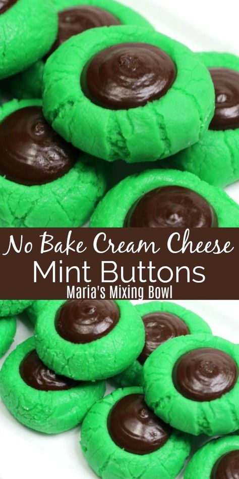 No Bake Cream Cheese Mint Buttons - Maria's Mixing Bowl Chocolate Mint Cream Cheese Buttons, Cream Cheese Mint Molds, Cheese Buttons, Cream Cheese Mint, Mint Dessert, Christmas Trays, Gift Cookies, Mint Desserts, Easy Christmas Candy Recipes