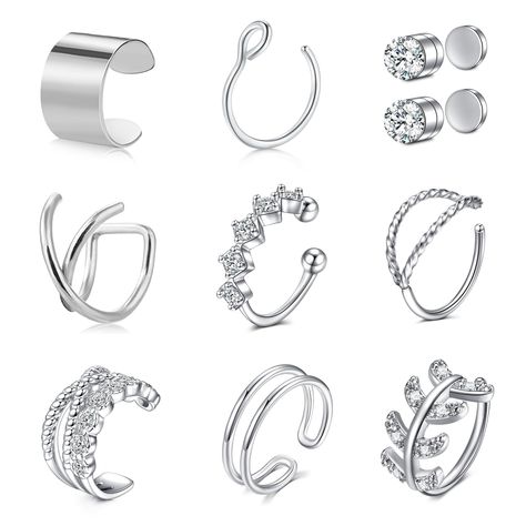 PRICES MAY VARY. Item Contain: 8pcs Fake Ear Cuff and 2 pcs Magnetic Ear Studs, The Ear Cuff Can be Worn Individually, Side by Side or Any way You Like. Perfect for Your Daily Casual Wearing and Fits All Kinds of Occasions. Non Piercing Design, No Pains and Perfect for Non Pierced Ears. Just Clip on Ears, Can be Use as Cartilage Earring, Helix Earring, Conch Earring, Fake Nose Ring. Made of stainless steel, this unique nose stud chain is highly polished with a smooth finish for long-term comfort Fake Ear Cuff, Fake Lip Ring, Earring Cuff Chain, Ear Cuff Chain, Cartilage Ear Cuff, Fake Lips, Septum Piercings, Helix Earring, Fake Nose Rings