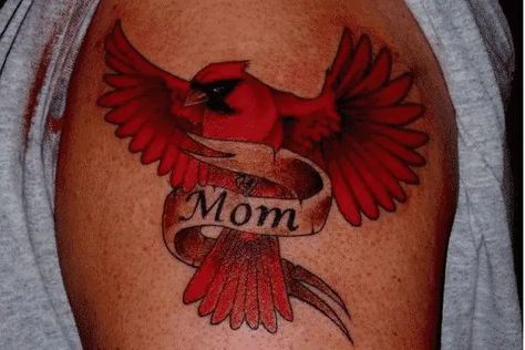 10 Sweet Mom Tattoos For Mother's Day Mom Tattoos For Guys, Dedication Tattoos, Memory Tattoos, Cardinal Tattoo, Red Bird Tattoos, Name Tattoos For Moms, Mum Tattoo, Cardinal Tattoos, Meaning Tattoos