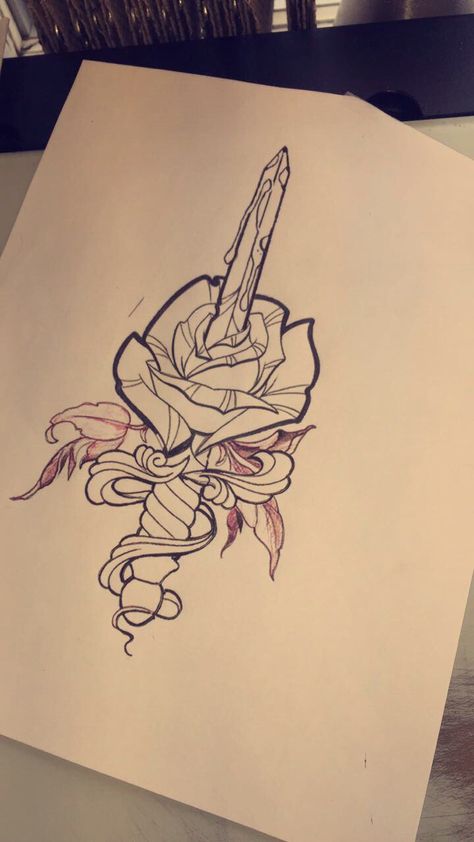 The rose represents beauty, friendship and all that good stuff. However the dagger represents betrayal, the end of something and well you get the picture. With leaves more as a shadow in the background. This tattoo has alot of meanings to me. I will update a pic of it when its done healing. Drawings Of Betrayal, Betrayed Tattoo, Betrayal Tattoo Ideas, Betrayal Drawing, Betrayal Tattoo, Rose Dagger Tattoo, Beloved Tattoo, Rose And Dagger Tattoo, Rose Represents