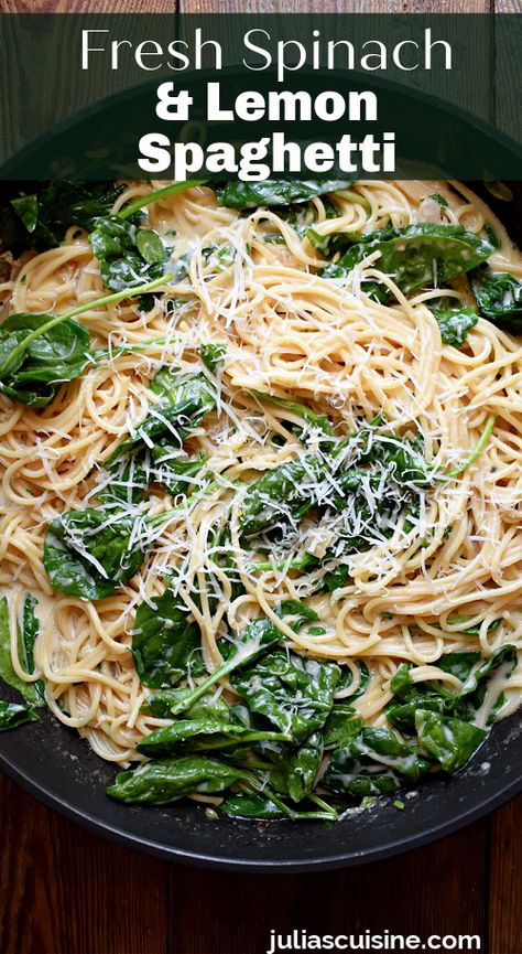 Super simple pasta! Sometimes simple is best and it doesn’t get a whole lot easier than this Fresh Spinach & Zesty Lemon Spaghetti. On the table under half an hour and makes for the perfect dinner or even lunch. Lemon Garlic Spinach Pasta, Spinach Linguine Recipes, Lemon Spinach Pasta, Noodles With Spinach, Simple Clean Meals, Spinach Spaghetti, Cucumber Pasta, Spinach Noodles, Lemon Pasta Recipes