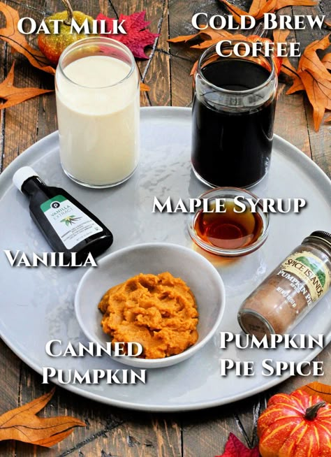 Ingredients for Dairy-Free Pumpkin Cream Cold Brew. Vegan Pumpkin Cream Cold Foam, Pumpkin Spice Cold Foam Healthy, Healthy Pumpkin Cream Cold Brew, Dairy Free Pumpkin Cream Cold Foam, Keto Pumpkin Cream Cold Brew, Healthy Pumpkin Cold Brew, Non Dairy Pumpkin Cold Foam, Homemade Pumpkin Cream Cold Brew, Pumpkin Creme Cold Brew