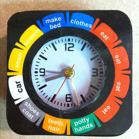 Our home-made school morning clock...it saved Logan from the horrible-no good-very-bad-morning rut we fell in! He loves it, too!  Next...Sydney.... Bad Morning, School Morning, Visual Schedules, Work Activities, Kids Fun, Kids' Room, Kids Decor, Kids Stuff, School Ideas