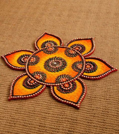 Rangoli Cardboard Rangoli, Floating Rangoli, Designer Rangoli, Wood Wedding Decorations, Rangoli For Diwali, Kundan Rangoli, Diwali Design, Acrylic Rangoli, Thali Decoration Ideas