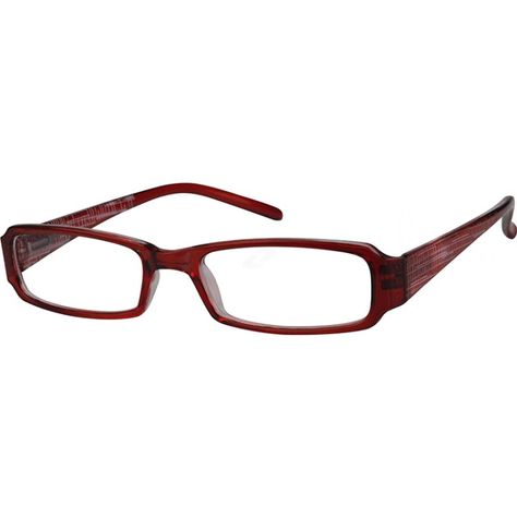 A plastic full-rim frame with long flexible plastic temple arms, and design on temples....Price - $9.95 Rectangle Frame Glasses, Holographic Fashion, Glasses Frames Trendy, Rectangle Glasses, Red Glasses, Zenni Optical, Fashion Eye Glasses, Cute Glasses, Japan Aesthetic