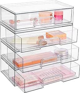 Vtopmart 12''W Clear Stackable Storage Drawers,4 Pack Acrylic Plastic Organizers Bins for Makeup Palettes, Cosmetics, and Beauty Supplies,Ideal for Vanity, Bathroom,Cabinet,Desk Organization Makeup Storage Ideas, Acrylic Drawer Organizer, Makeup Bathroom, Cabinet Pantry, House Organization, Plastic Drawer Organizer, Acrylic Drawers, Makeup Storage Box, Úložný Box