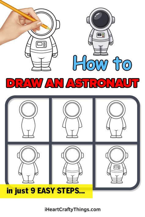 How To Draw Astronaut, Astronaut Suit Drawing, Drawing Of Astronaut, Space Drawings Easy, Drawing Astronaut, Rocket Drawing, Astronaut Drawing, Astronaut Cartoon, Doodle People