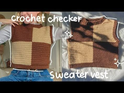 (14) Crochet Checkerboard Sweater Vest Tutorial | Hayhay Crochet - YouTube Sweater Vest Crochet Tutorial, How To Crochet A Sweater Vest, Easy Crochet Sweater Vest, Sweater Vest Pattern Crochet, Crochet Sweater Vest Tutorial, Crochet Sweater Vest Men, How To Crochet A Vest, Easy Clothes To Crochet, Crochet Sweater Tutorial Videos