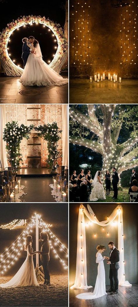 romantic lighted wedding ceremony backdrop ideas Wedding Backdrop Lights, Wedding Ceremony Backdrop, Future Wedding Plans, Ceremony Backdrop, Wedding Night, Ceremony Decorations, Romantic Weddings, Wedding Lights, Wedding Planners